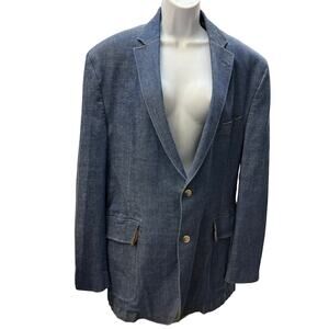 🧥 Norm Thompson 46L Blue Cotton Tencel Blazer Sport Coat Vintage Mens Coat Prep